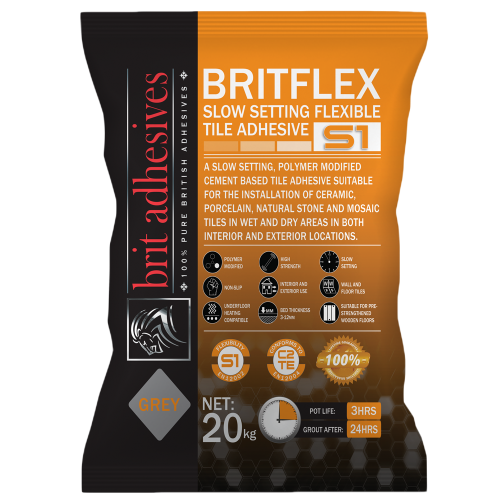 Britflexi Slow Setting Flexible Adhesive S1 20kg(Aprox. 3 - 5m² Per Bag) | 550ITA11